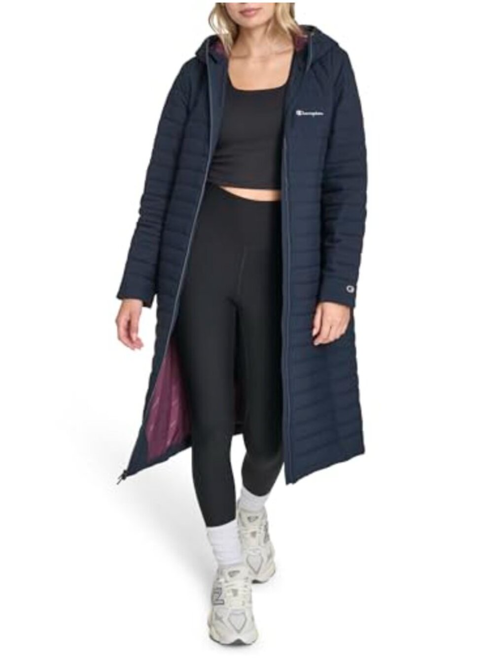 Champion Women's Lightweight Long Hooded Quilted Puffer Jacket